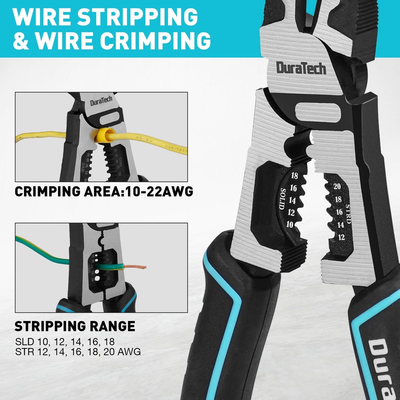DURATECH 4-in-1 Diagonal Cutting Pliers, 8" Multifunction Heavy Duty Side-Cutting