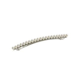 VINGTAINE H7302-S- Small Pearl Long Barrette, Wedding, Party, After-party, Simple, Thin Hair Accessory, Silver