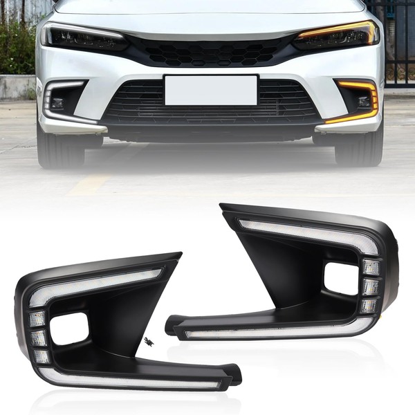 White/Amber LED Front Fog DRL & Dynamic Sequential Turn Signal