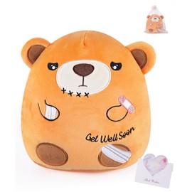 LeYoHa Get Well Soon Gift Bear - Teddy Bear Stuffed Animals with Band-Aid, Kids' Pillow Cushion, Gifts for Patient Girls Boys, Light Brown, 8 Inch