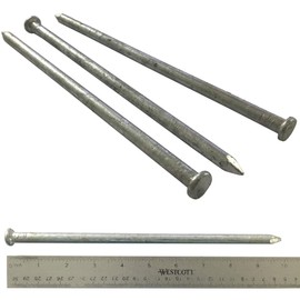 (5) 10" - 100d Galvanized Spike nails, long exterior use rust resistant timber spike - (5) Pack