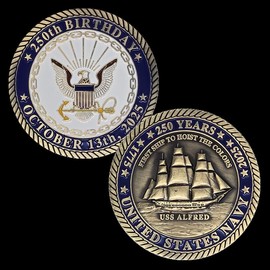 2025 Navy Challenge Coin for 250th Anniversary 2 inch Solid Brass - USN Chiefs Khaki Ball