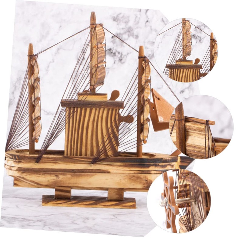 Operitacx Classic Wooden Sailboat Ornament Sailing Ship Model Toy Mediterranean