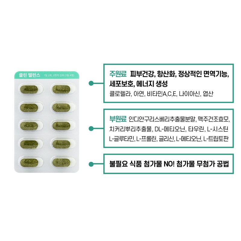 클린밸런스 피부 면역력 영양제 주름개선 이너뷰티 클로렐라 활성엽산 항산화, 120정,
