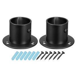sourcing map 1.28'' Dia Stainless Steel Pole Sockets Flange Rod Holder Bracket Support with Screws for Bathroom Closet Curtain, Set of 2, Black