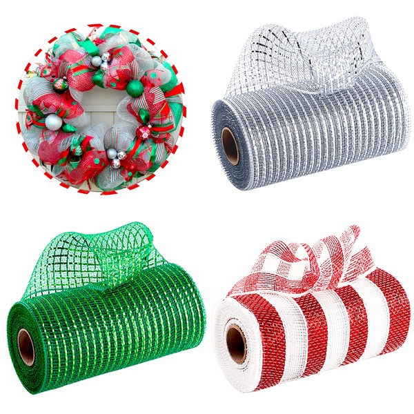 6 Inch Christmas Deco Mesh Rolls for Wreath Making Supplies,3Rolls