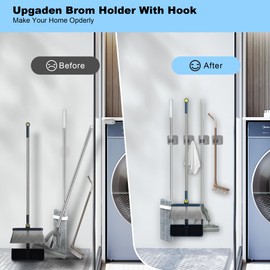 XCIXCI 4 Pack Stainless Steel Mop and Broom Gripper with Hook, Screw Drilling or Self Adhesive Mop and Broom Holder Wall Mount, Storage Rack for Closet Laundry Garage Garden Tool Organizer, Silver