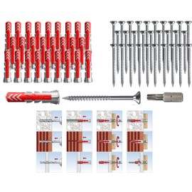 Fischer Duopower Dowels with Screws and Bit, Universal Dowels, Powerful 2K Dowels, for Mounting in Concrete, Bricks, Stone, Plasterboard (6 x 30 mm + 4.5 x 45 mm Screws, Pack of 100)