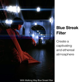 Walking Way 72 mm Blue Streak Anamorphic Filter Variable, Blue Anamorphic Effect Filter Photography with 24 Layers Nano Coating Blue Strip Filter Anamorphic Flaring Effects Filter