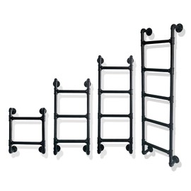Wall/Floor-Mounted Ladders for Home, Basement Window Well Egress Exit Ladder, Metal Step Ladder for RV Attic Bunk Bed, Loft Steps for Dorm Beds, 2 Steps Ladder for Attic Stairs (Black, 2 Steps)