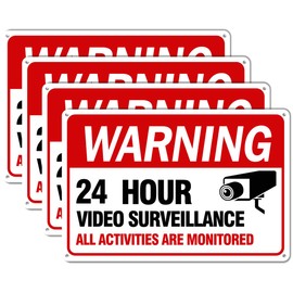 Video Surveillance Sign, 4-Pack 12"x 8" Security Camera Sign, Reflective and Waterproof Material 24 Hour Surveillance Sign For Home/Business