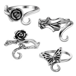 Piriuuo Pack of 4 Crochet Rings for Fingers, Adjustable Crochet Rings Finger Crochet Tension Ring Flowers and Butterfly Yarn Ring for Crochet Thimble Accessories for DIY Crafts Crochet Gifts Crochet