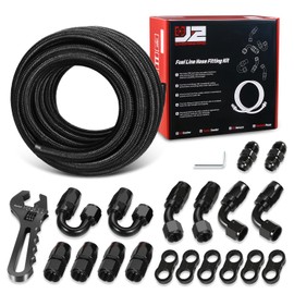J2 Engineering 10AN 25FT 0.56" ID Nylon Braided CPE Fuel Line with Swivel Hose End Fitting Adapter Kit, Black, J2-FLS-CPE-10-BK