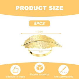 Lvjkes Pack of 8 Napkin Rings, Leaf Shape Napkin Rings Gold, Metal Napkin Rings for Wedding Banquet Anniversary Party Birthday Festival Christening Table Decoration (Gold-6)