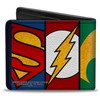 Buckle-Down Men's PU Bifold Wallet-Justice League 5-Superhero Textured Logo Close-UP