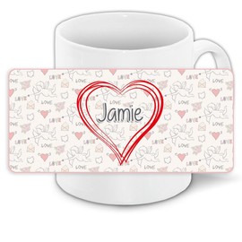 Liebestasse mit Namen Jamie und schönem Love-Motiv mit Herzen - Keramiktasse Freundschafts-Tasse