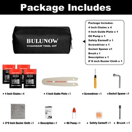 BULUNOW Mini Chainsaw Tool Kit - 12PCS Complete Accessorries including 4 Packs Chains for 4 Inch Cordless Electric Power Chainsaw