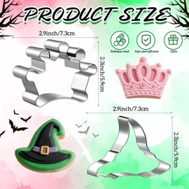 Teenyyou 2 Pcs Princess and Witch Party Favors, 3" Pink and Green Cookie Cutters Crown Witch Hat Cookie Cutter for Party Baking Decoration