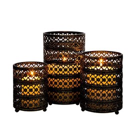 Juego de 3 portavelas de metal, juego de candelabros decorativos, candelabros para pilares, estilo clásico, perfectos para centros de mesa, decoración del hogar, bodas, eventos