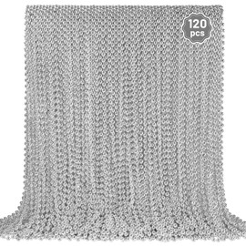 120 PCS Silver Bead Necklaces, Silver Mardi Gras Beads Christmas Necklace, Patriotic Necklaces, 33 Inch Beaded Necklace for Mardi Gras Christmas Party, 4th of July and New Year Eve Festive Events