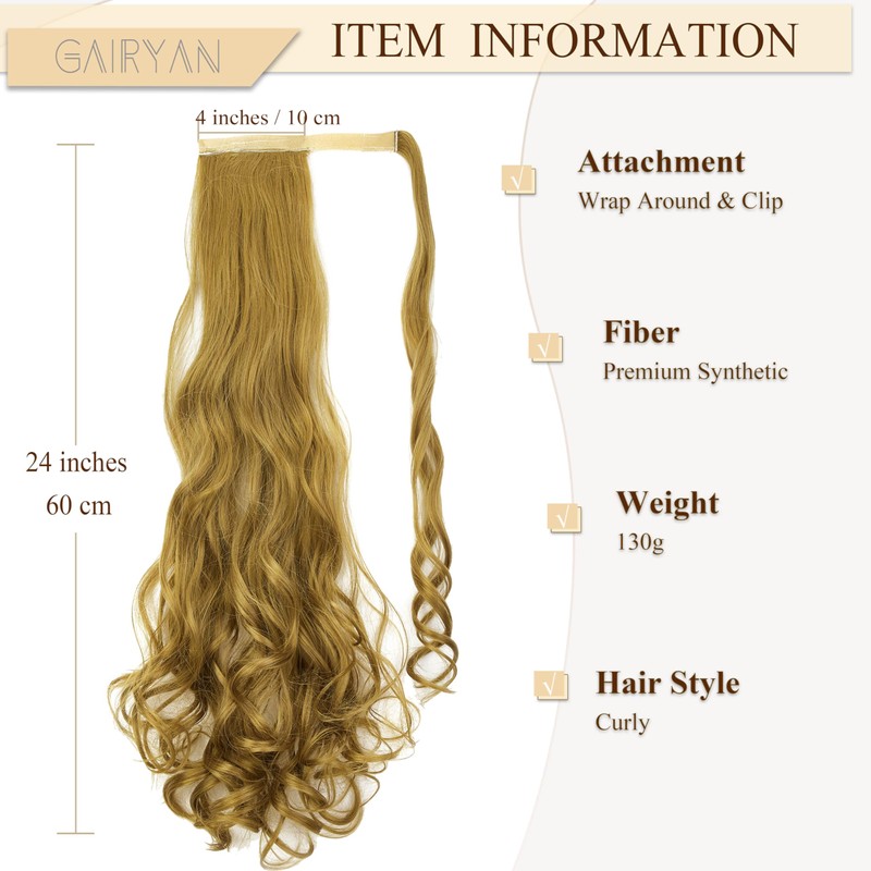 Gairyan 60cm Pferdeschwanz Haarteil Zopf Extensions Ponytail Extension Lang Gewellt
