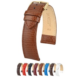 Hirsch Rainbow Leather Watch Strap - Golden Brown - M - 20mm - Shiny Gold Buckle - Bonded Leather Band