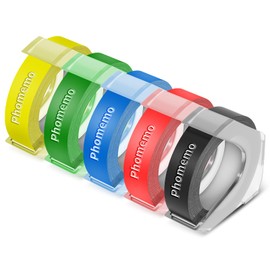 Phomemo Embossing Label Tape Replacement for Dymo Embossing Label Maker Refills 3/8 Inch Replacement for Dymo Organizer Xpress 12965 DYMO 12966 Office Mate II, 5-Pack (Black/Red/Blue/Yellow/Green)