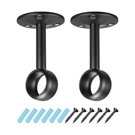sourcing map Curtain Rod Closet Holders with Screws, 0.76'' Stainless Steel Wardrobe Pipe Lever Bracket, Ceiling Brackets Holder, Black 2Pcs
