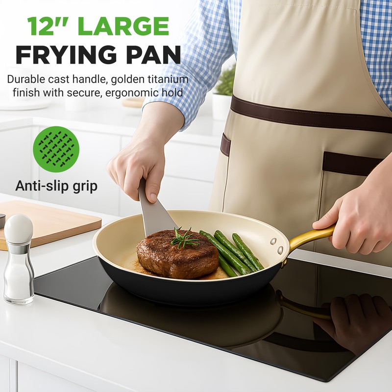NutriChef 12 Inch Large Ceramic Coated Frying Pan - Non