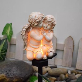 Ucoolbila Solar Garden Lights Outdoor Decor, Angel Figurine Light Stake, Housewarming Ornament for Patio, Lawn, Yard, Pathway, Gift Ideas for Gardening Mom Grandma (Angel Couple)