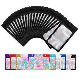100 Pack Mylar Bags with Clear Window,Food Storage Smell Proof Bags,Scratch Resistant Hand Packaging,Resealable Bags for Small Bussiness Cookies Candy Sample (Black, 4.14 * 5.91 inch)