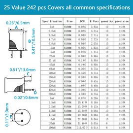 Minidodoca 25 Values 242 Pcs Inductor Kit 1uH to 100 mH DIP Radial Power Choke Inductors Assortment Kit Copper Coil Rated Current DC Resistance Individual Compartment