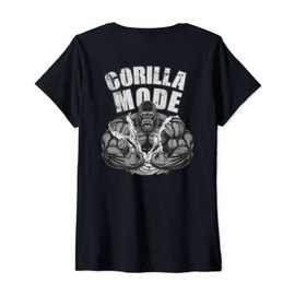 Women's Gorilla Fashion Gym Ape Fitness Coach Swole Monkey Back V-Neck T-Shirt, black