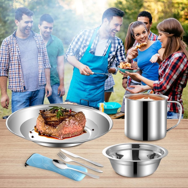 Outdoor Camping Cutlery Set Stainless Steel Tableware for 1-2 Person