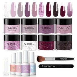 Aokitec Dipping Powder Nails Set, 8 Christmas Colours Dip Powder with Dip Base Top Activator Brush Saver for Christmas