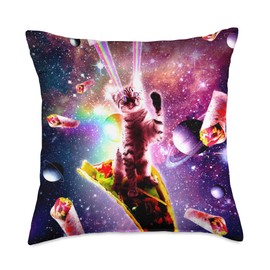 Outer Space Taco Cat - Rainbow Laser Eyes, Burrito Throw Pillow
