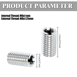 Pack of 12 Threaded Insert, 15 mm M8 to M6 Stainless Steel Reducing Nut Threaded Sleeves, Thread Adapter Set, for Automobiles, Steam Turbines, Mechanical Devices