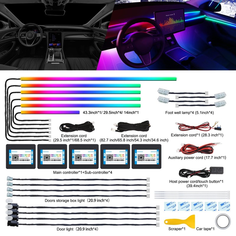 Dreamcolor Acrylic Interior Car LED Strip Light with Wireless APP,