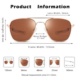 Pro Acme Sunglasses Men Polarized Aviator Sunglasses Military Style Metal Frame with Bayonet Temples(Gold Frame/Brown Lens)