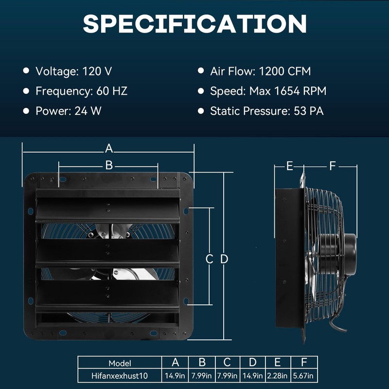 liguanow 12 Inch Shutter Exhaust Fan with Remote Control, 1200