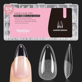 Beetles Puntas de Uñas de Almendra Medianas 576pcs 12 Tamaños, Puntas de Uñas de Gel Suave Pre-Grabadas Medio Mate Cobertura Completa Presionar Puntas