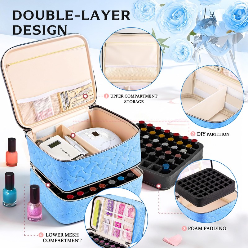DreamGenius Nail Polish Organizer Case Holds 42 Bottles, Portable Double-Layer