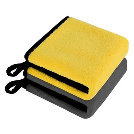 Microfiber Car Drying Towel, 2 Pack Multipurpose Plush Cleaning Cloth Rags for Household and Cars Washing Detailing, Gold & Gray - 24" x 12"