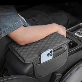 MIOLOE Car Armrest Cover, Universal Leather Car Centre Console Cover, Memory Foam Armrest Cover, Cushion with Organiser Pockets, Car Interior Accessories (Black, Standard)