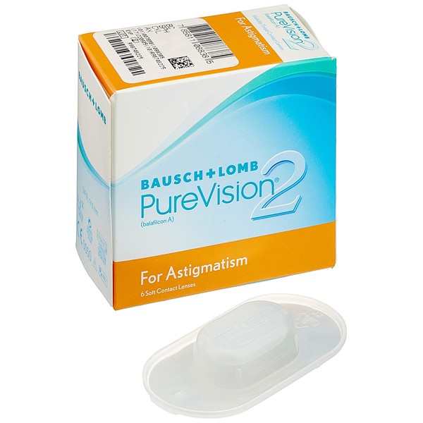 Bausch + Lomb PureVision2 for Astigmatism Monatslinsen, torische Kontaktlinsen, weich, 6 Stück BC 8.9 mm / DIA 14.5 / CYL -1.25 / Achse 110 / -2 Dioptrien