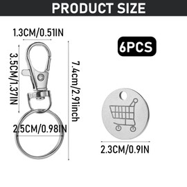 Giantree 6 Pack Metal Shopping Cart Coin Keychains, Trolley Token Keyrings, Trolley Coin Keyring UK Set, Trolley Tokens for Supermarket Cart Trolley Key for Hassle-Free Grocery Shopping