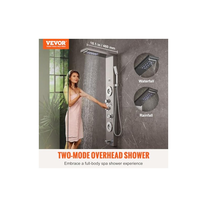 VEVOR Shower Panel Tower System, 6 Shower Modes, LED &