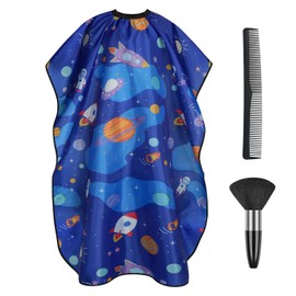 AYBUY Kids Hairdressing Gown Barbers Cape, Blue Space Cutting Gowns with Neck Duster Brush and Hairdressers Comb, Waterproof Children Salon Cape Apron, Barber Accessories