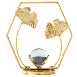 Peakloong 2Piece Ginkgo Biloba Crystal Ball Ornaments Living Room Office Wrought Iron Decoration European Decorative Metal Crafts Gold