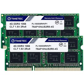Timetec 8GB KIT(2x4GB) DDR3 1066MHz PC3-8500 Non-ECC Unbuffered 1.5V CL7 2Rx8 Dual Rank 204 Pin SODIMM Laptop Memoria RAM Módulo para Actualizacion para PC Computadora Portatil Notebook (8GB KIT(2x4GB))